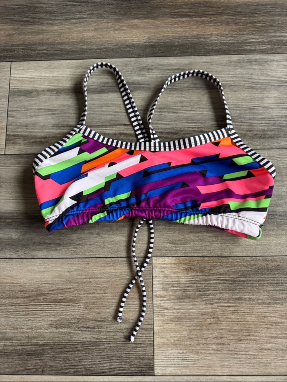 90’s Colorblock Striped Sport Bikini Top